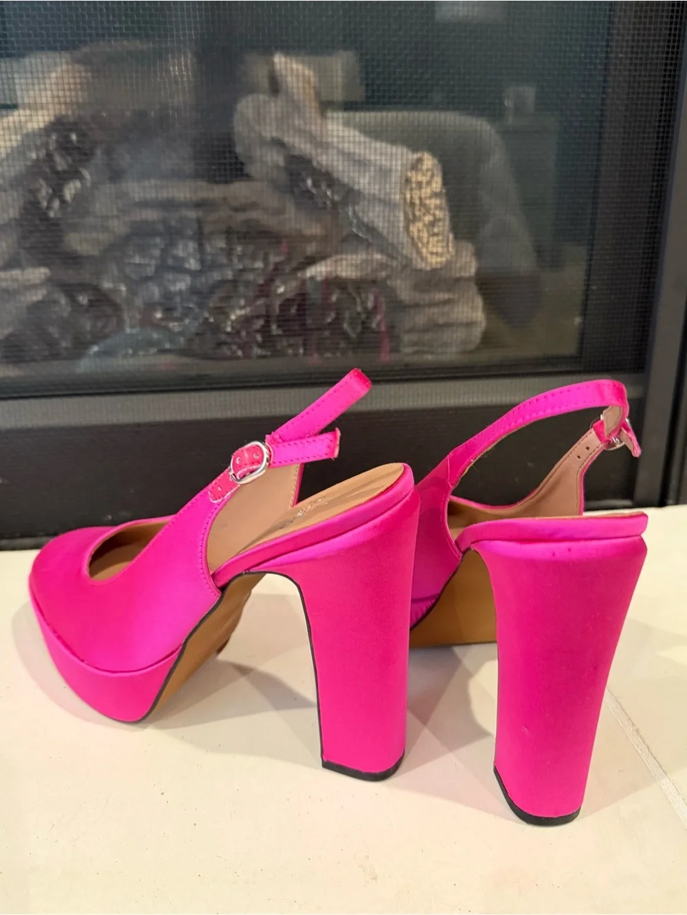 Linea Paolo Fabulous Hot Pink Satin Platform Slingback Pumps